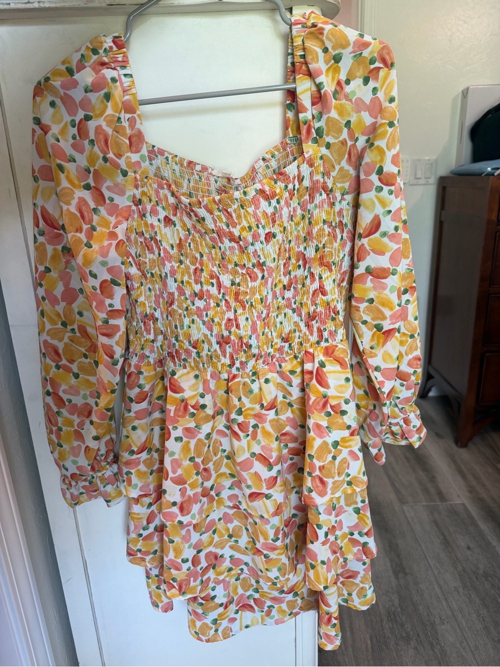 JODIFL Multicolor Smocked Floral Top – White, Orange, Yellow, Green